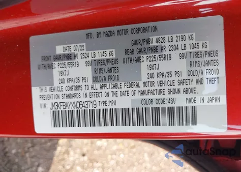 2022 Mazda Cx-5 from USA, damaged, VIN JM3KFBAYXN0643719